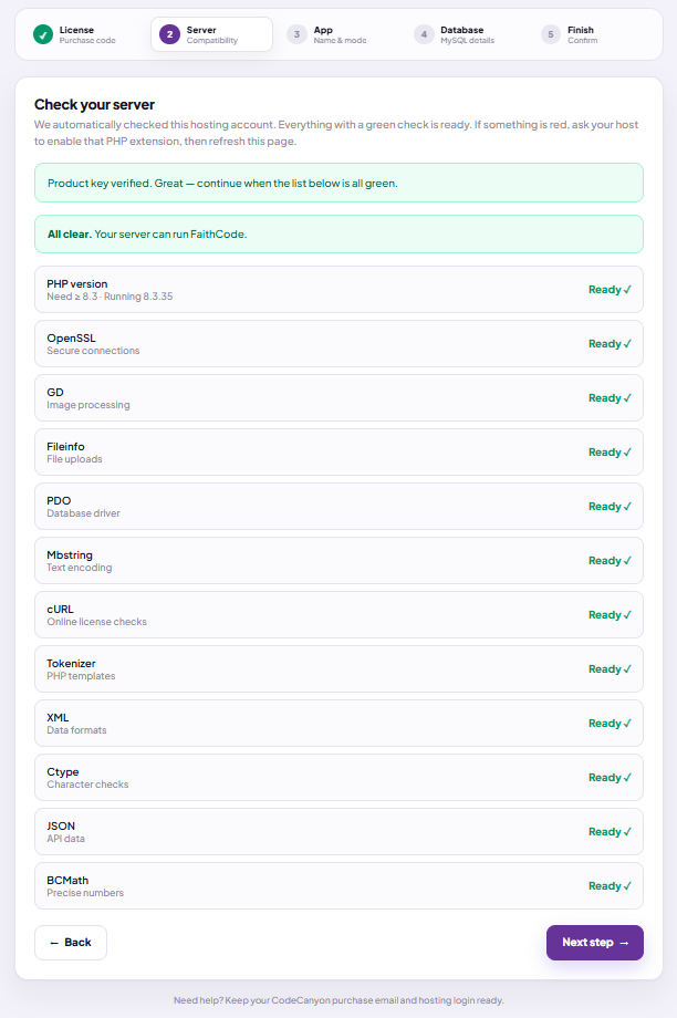 Setup step 2: all server checks ready